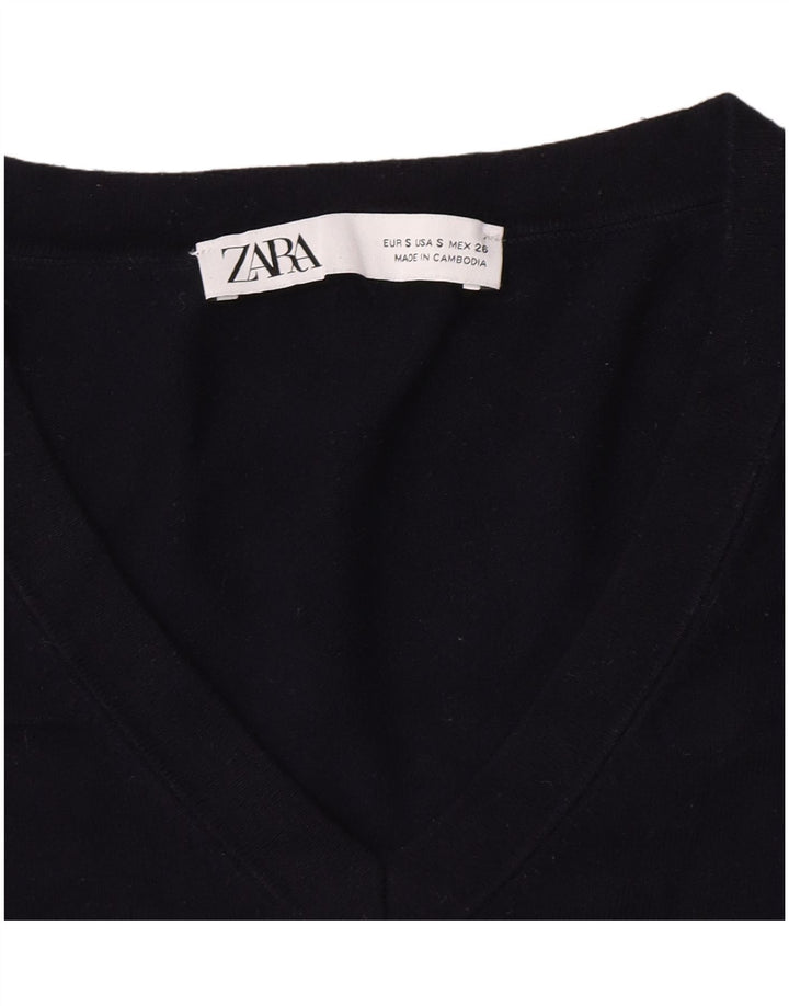 Suéter feminino Zara com decote em V Reino Unido 10 pequeno azul marinho