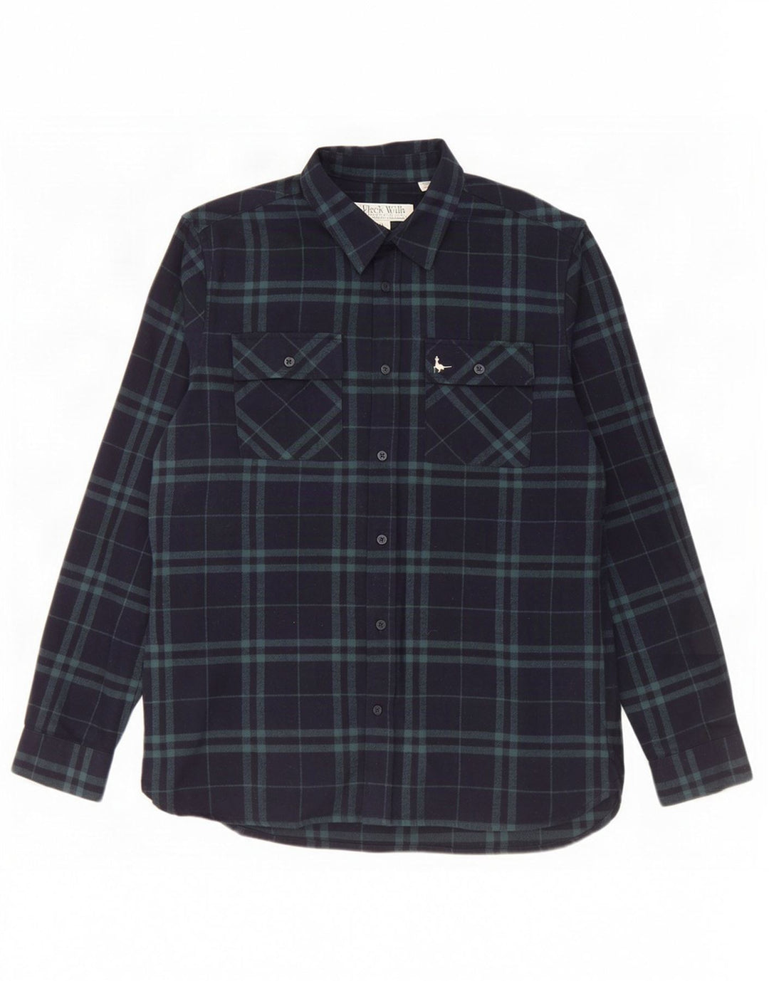 Camisa masculina de flanela Jack Wills Classic Fit pequena azul marinho xadrez de algodão