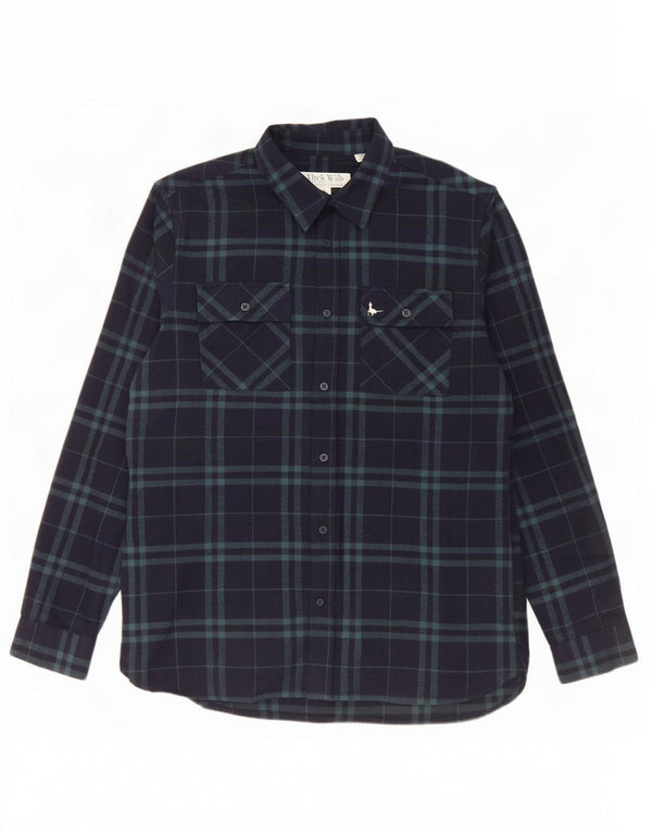Camisa masculina de flanela Jack Wills Classic Fit pequena azul marinho xadrez de algodão
