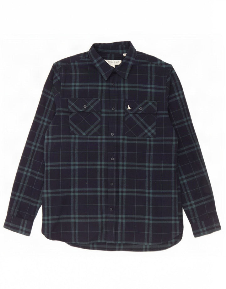 Camisa masculina de flanela Jack Wills Classic Fit pequena azul marinho xadrez de algodão