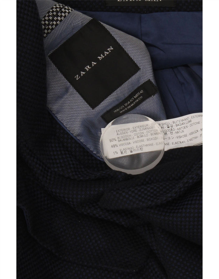 Jaqueta blazer masculina Zara com 2 botões EU 52 grande algodão azul marinho