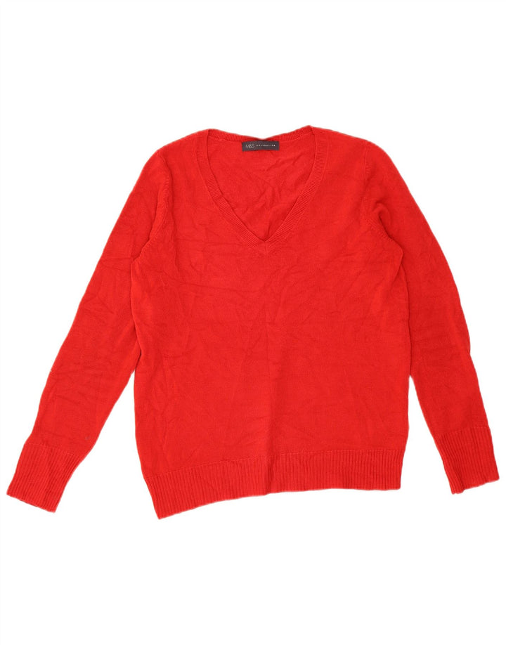 Suéter feminino Marks & Spencer com decote em V Reino Unido 10 pequeno acrílico vermelho