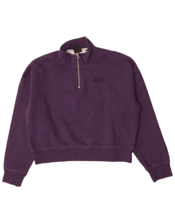 Superdry Womens Oversized Crop Moletom Jumper UK 14 Grande Roxo
