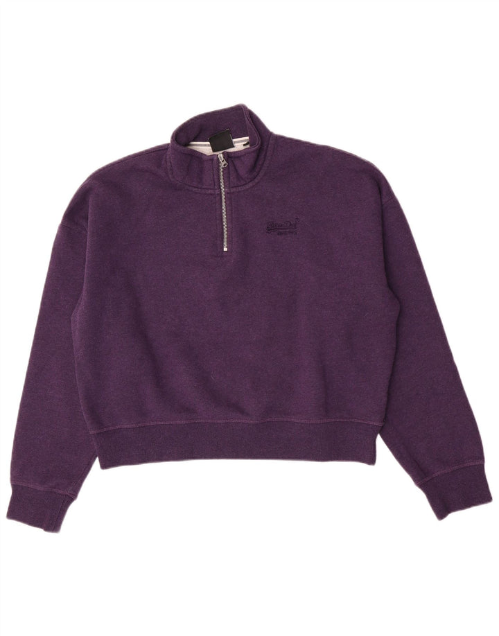 Superdry Womens Oversized Crop Moletom Jumper UK 14 Grande Roxo