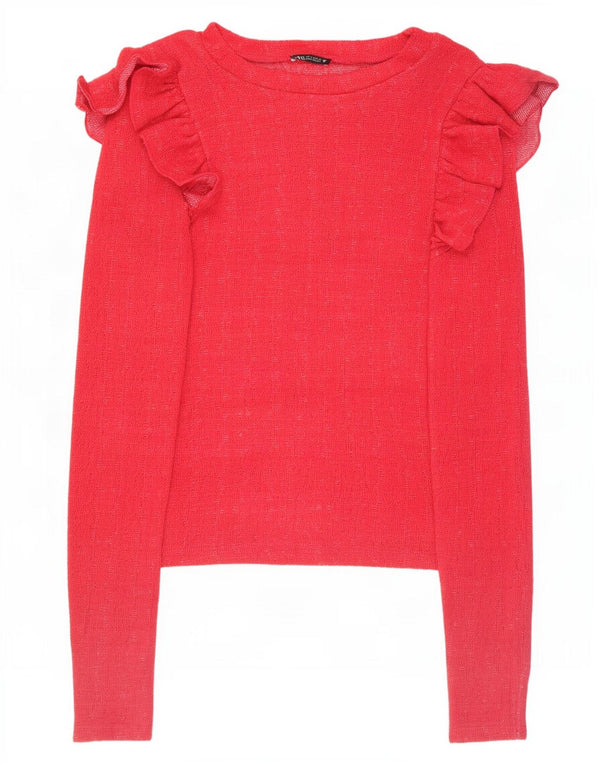 Zara Crop Top Feminino Manga Longa UK 10 Pequeno Poliéster Rosa