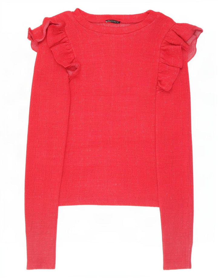 Zara Crop Top Feminino Manga Longa UK 10 Pequeno Poliéster Rosa