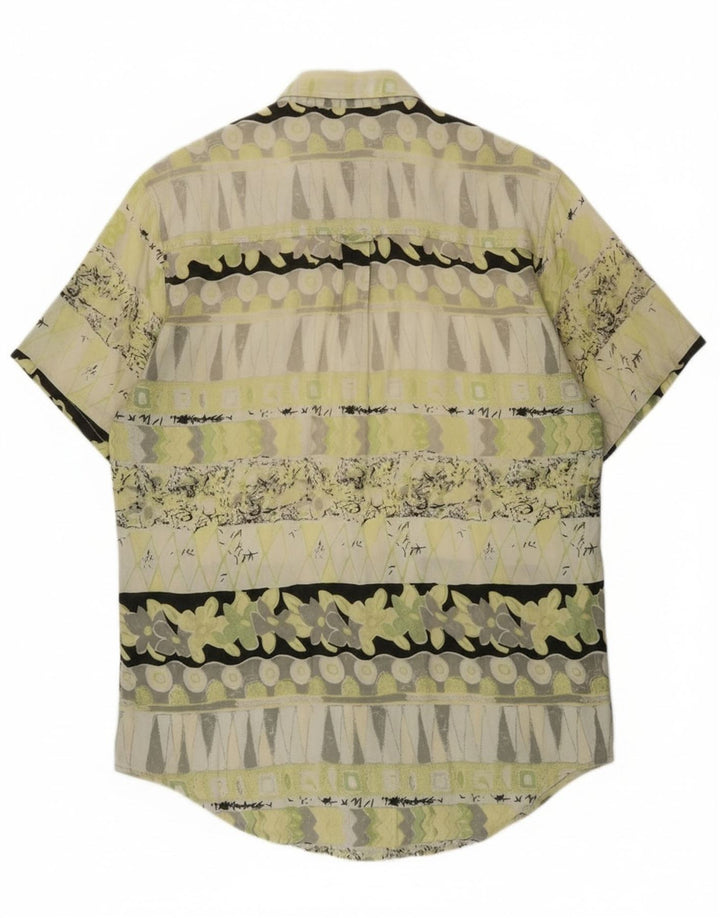 Camisa masculina vintage de manga curta verde médio geométrica