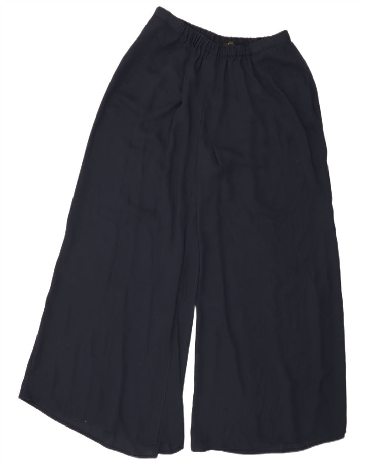 ZARA Calça feminina casual de perna larga grande W32 L31 azul marinho poliéster