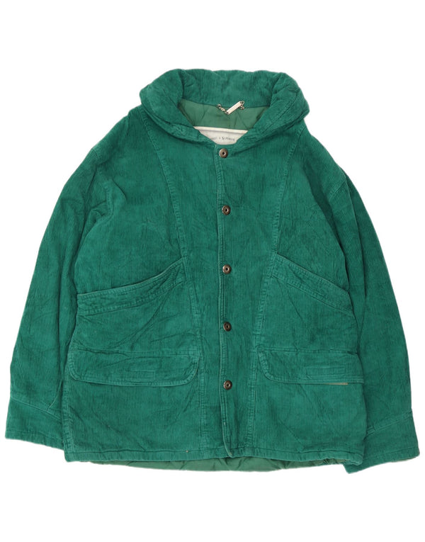Jaqueta de veludo cotelê masculina vintage com capuz Reino Unido 40 algodão verde grande
