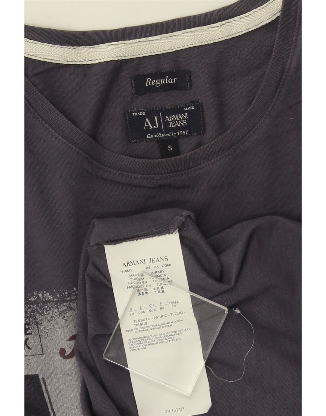 ARMANI JEANS Camiseta masculina regular gráfica top pequeno algodão azul marinho