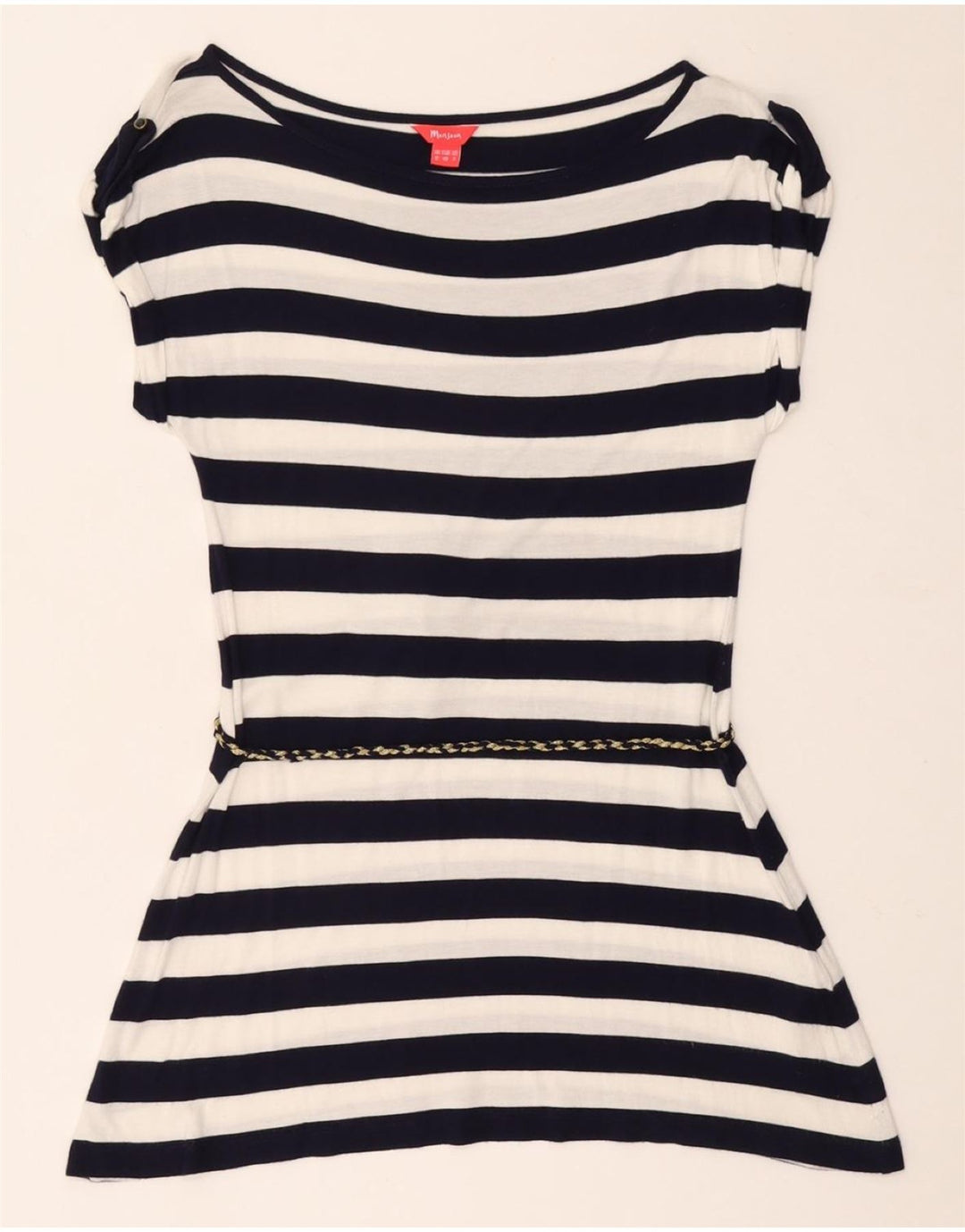 Túnica feminina MONSOON Reino Unido 12 Viscose listrada azul marinho médio