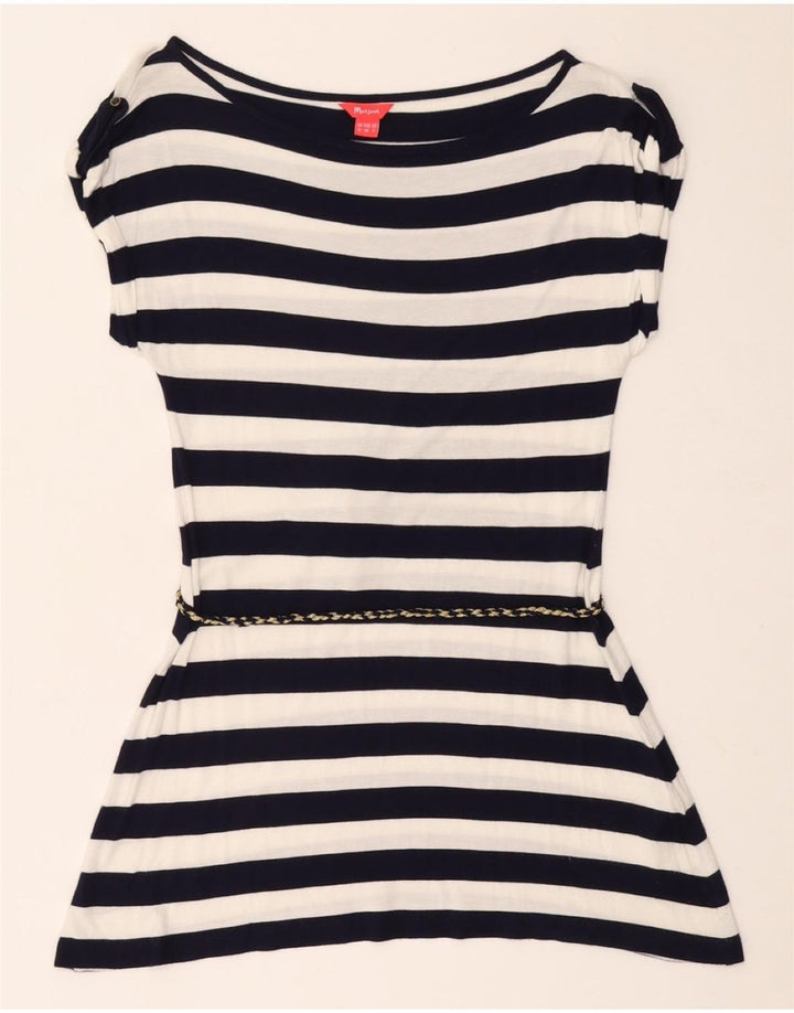 Túnica feminina MONSOON Reino Unido 12 Viscose listrada azul marinho médio
