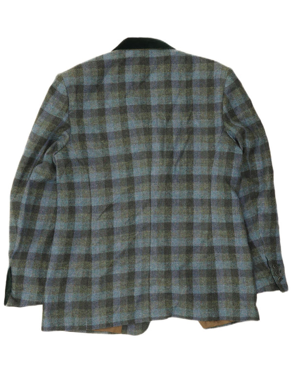 Jaqueta Blazer Feminina Vintage com 2 Botões EU 46 XL Azul Gingham Viscose