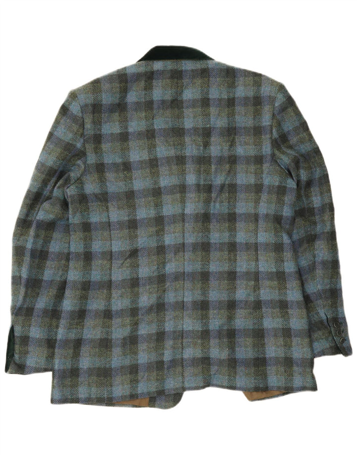Jaqueta Blazer Feminina Vintage com 2 Botões EU 46 XL Azul Gingham Viscose
