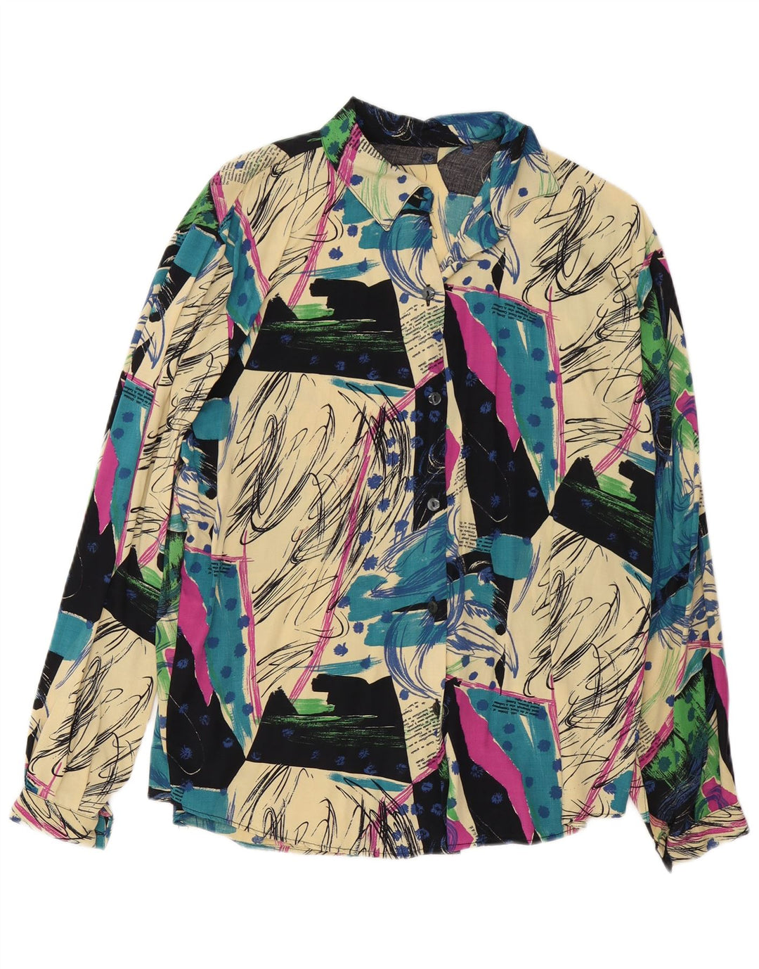 Blusa feminina vintage com padrão abstrato Reino Unido 16 grande multicolorida