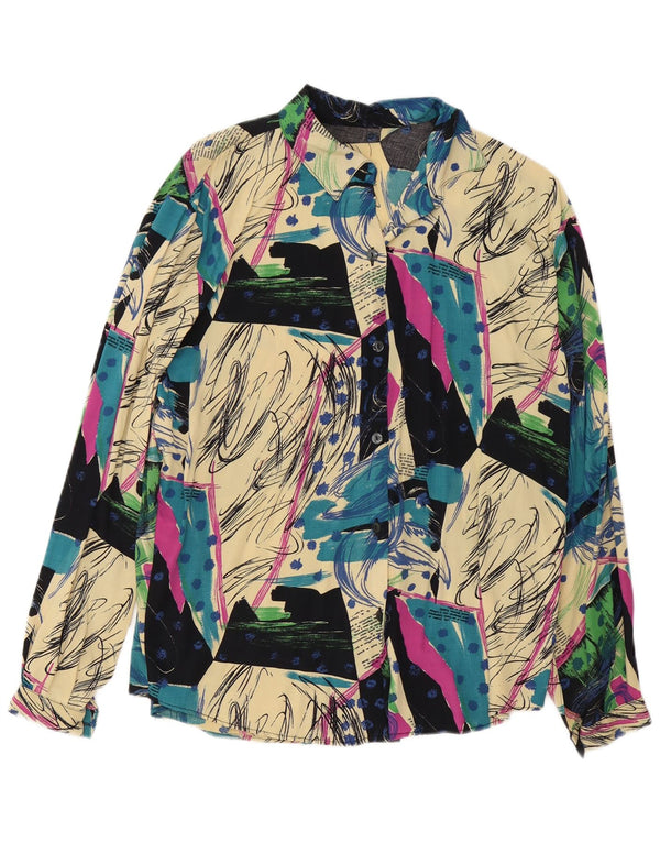 Blusa feminina vintage com padrão abstrato Reino Unido 16 grande multicolorida