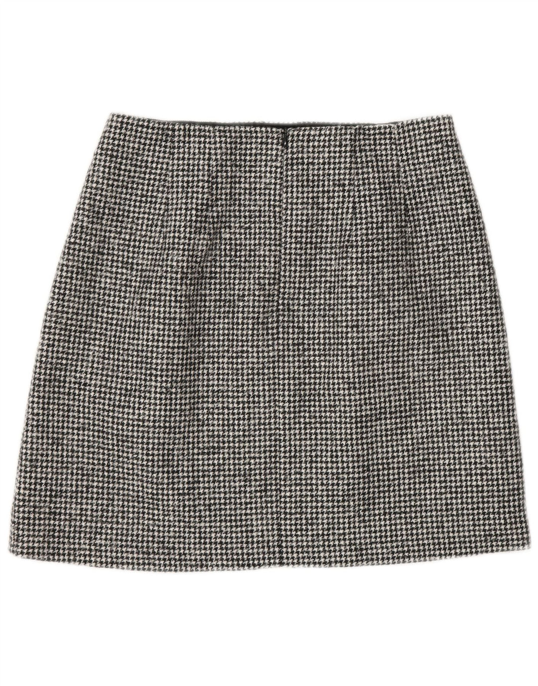 Minissaia feminina Massimo Dutti pequena W26 lã houndstooth preta