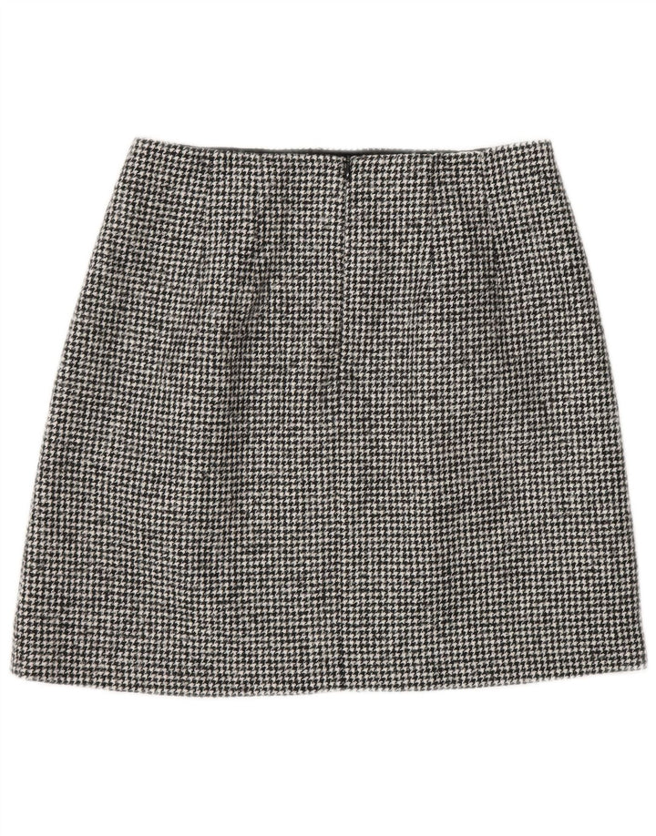 Minissaia feminina Massimo Dutti pequena W26 lã houndstooth preta