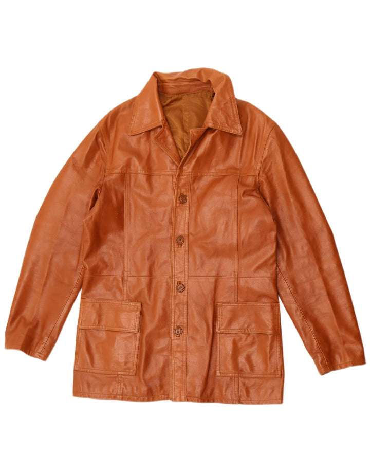 Jaqueta de couro masculina vintage UK 36 pequena marrom