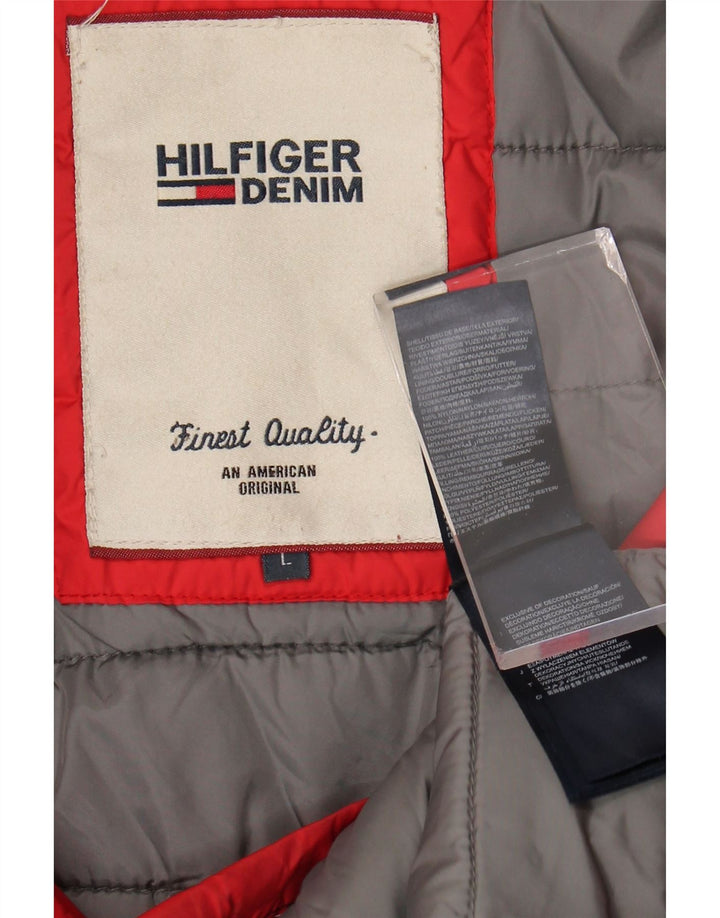 Jaqueta masculina acolchoada com capuz Tommy Hilfiger Reino Unido 40 grande nylon vermelho