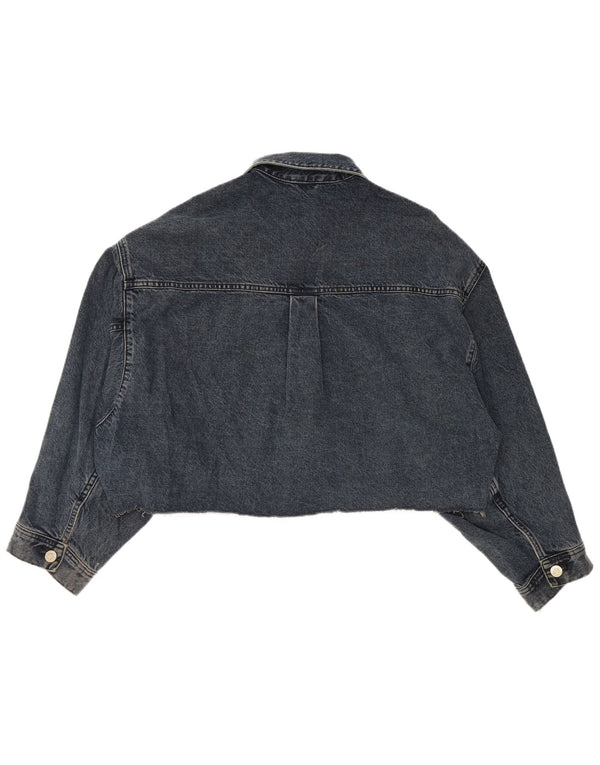 Zara Womens Crop Oversized Denim Jacket Reino Unido 14 Médio Azul Marinho Algodão