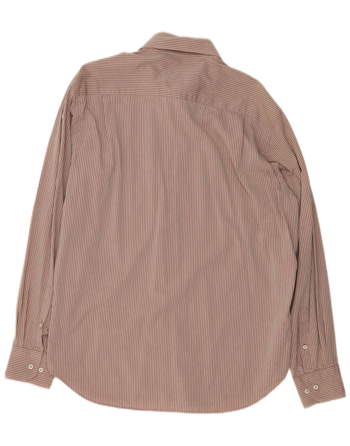 Camisa masculina TRUSSARDI tamanho 42 16 1/2 grande algodão listrado marrom