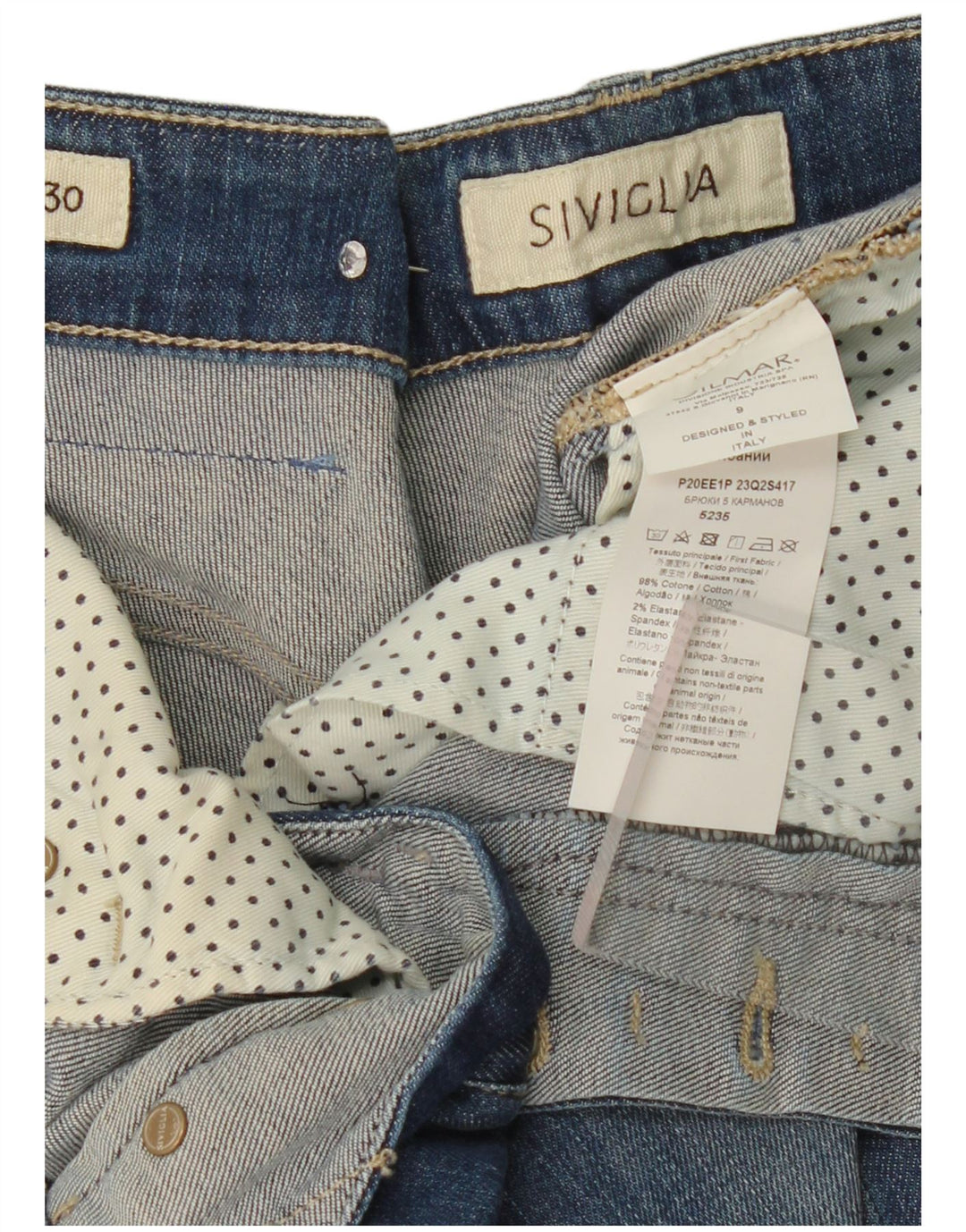 Jeans recortados femininos SIVIGLIA W30 L26 algodão azul