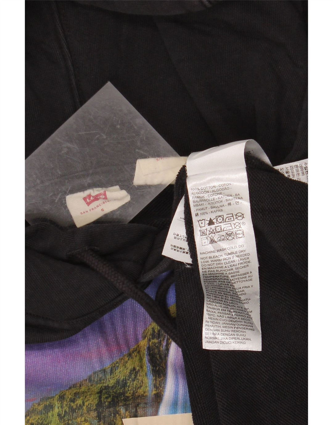 Levi's masculino solto ajuste gráfico moletom com capuz pequeno algodão preto