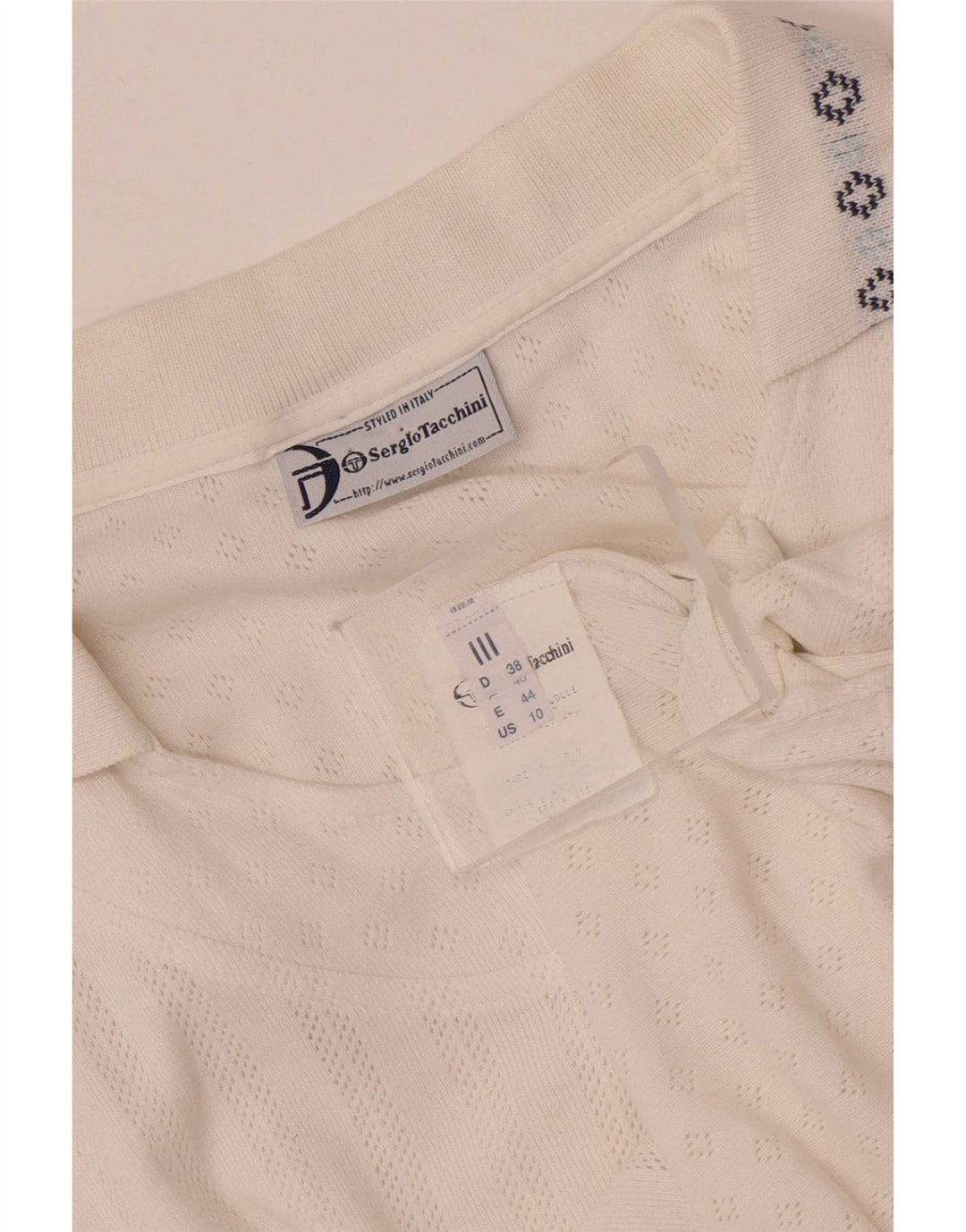 Camisa polo feminina sem mangas Sergio Tacchini UE 38 médio branco Fair Isle
