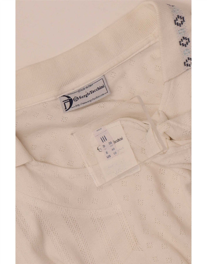 Camisa polo feminina sem mangas Sergio Tacchini UE 38 médio branco Fair Isle