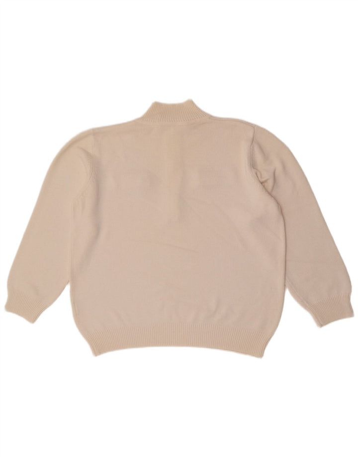 Suéter feminino vintage com decote em zíper UK 14 grande branco