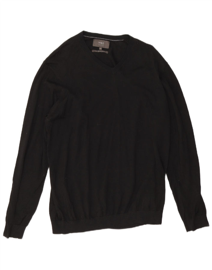 Suéter masculino Marks & Spencer com decote em V 2XL lã merino preta