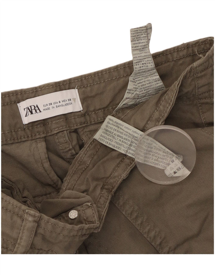 Calça cargo feminina reta ZARA UE 38 pequena W28 L30 algodão cáqui