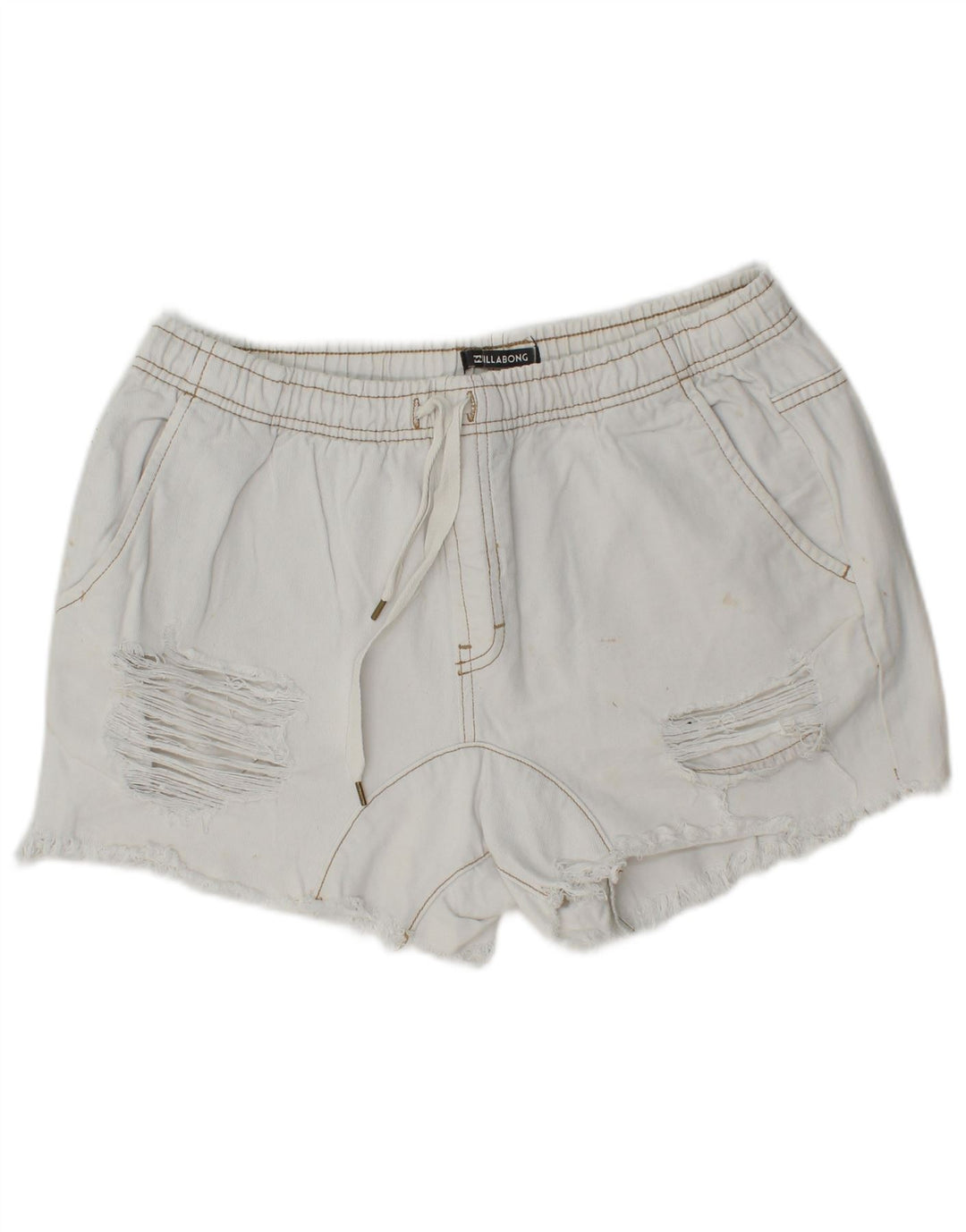Shorts jeans feminino Billabong desgastado W30 algodão branco médio