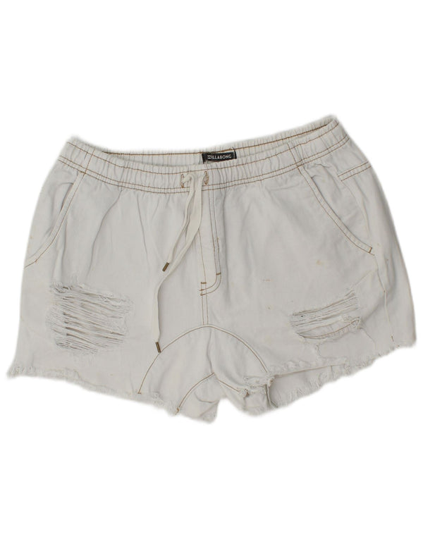 Shorts jeans feminino Billabong desgastado W30 algodão branco médio