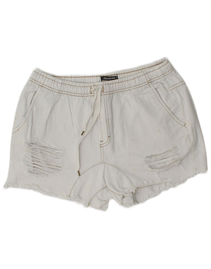 Shorts jeans feminino Billabong desgastado W30 algodão branco médio