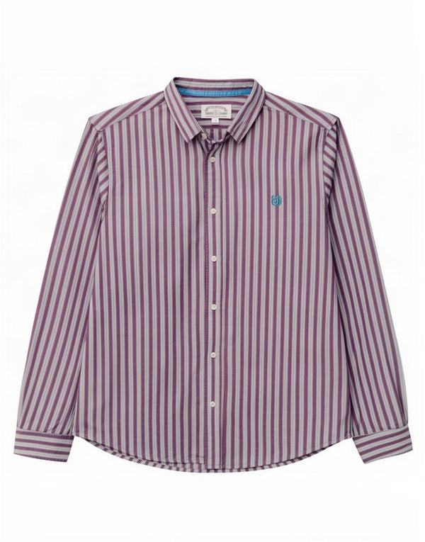 Camisa masculina clássica de ajuste branco 2XL algodão listrado roxo