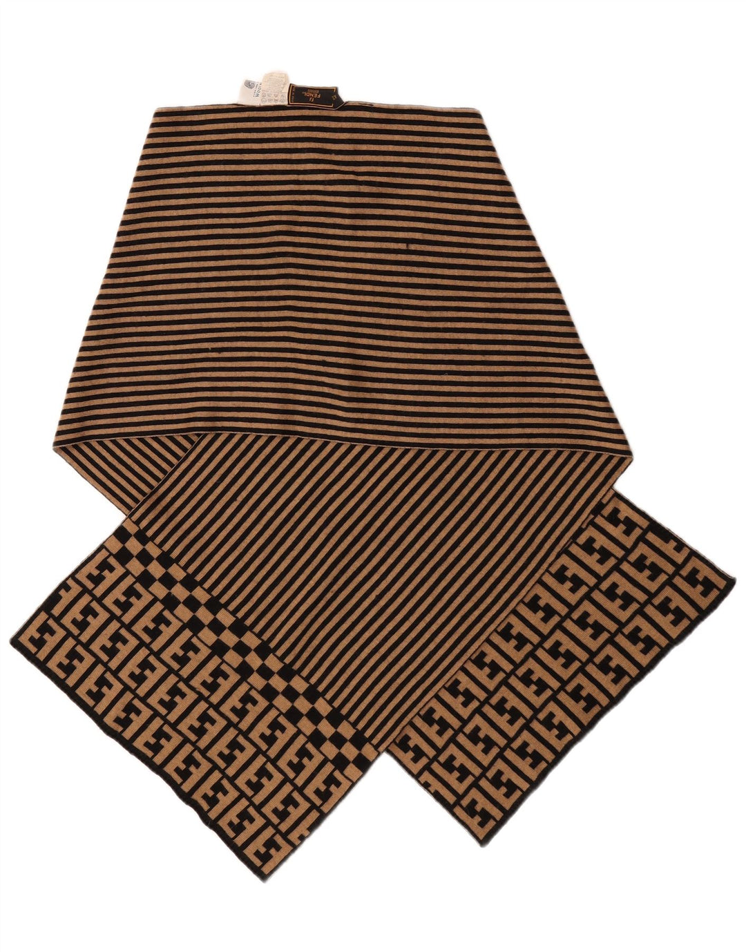 Fendi xale feminino IT 42 designer de lã merino listrado bege médio