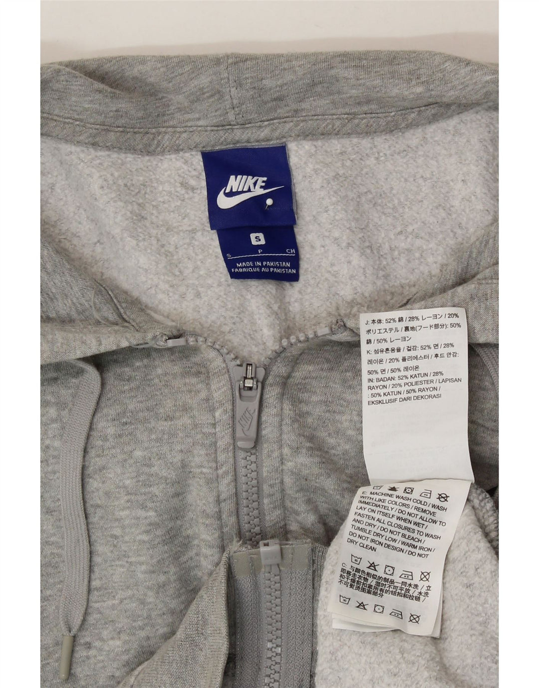 NIKE Womens Oversized Graphic Zip Hoodie Sweater UK 10 Small Grey Cotton Vintage Nike and Second-Hand Nike from Messina Hembry 