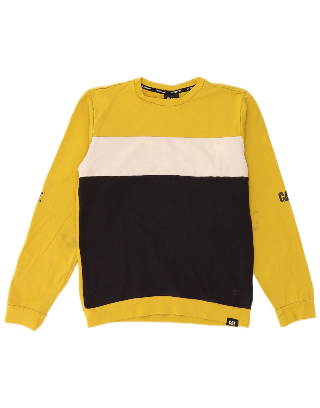 Suéter gráfico CAT Boys 13-14 anos amarelo colorblock algodão