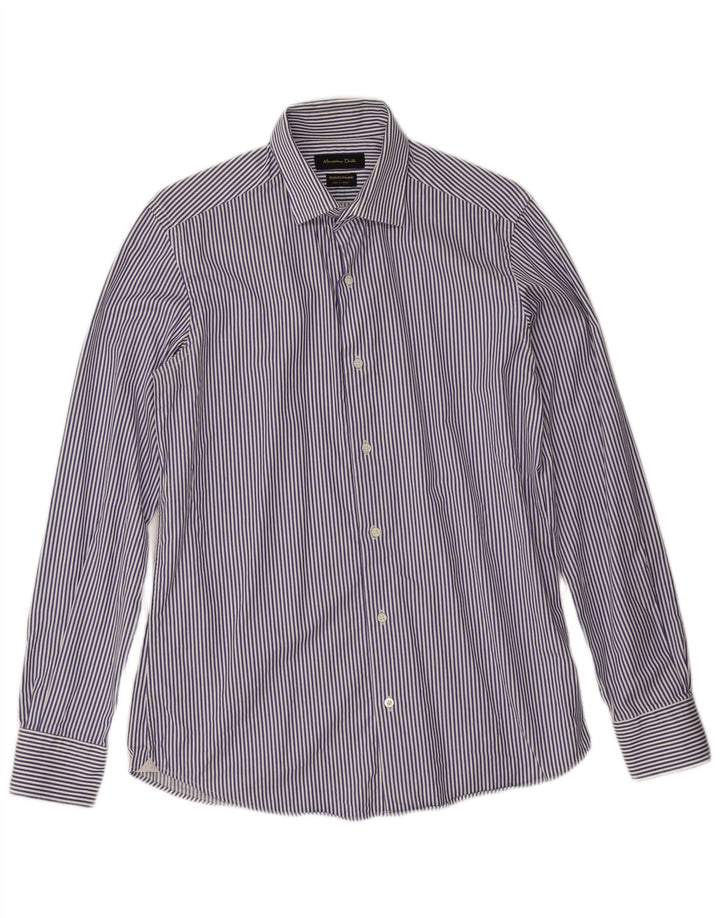 Camisa masculina Massimo Dutti tamanho 15 1/2 39 risca de giz azul médio