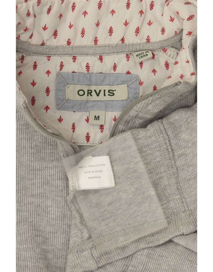 Suéter feminino Orvis com gola e zíper UK 14 algodão cinza médio