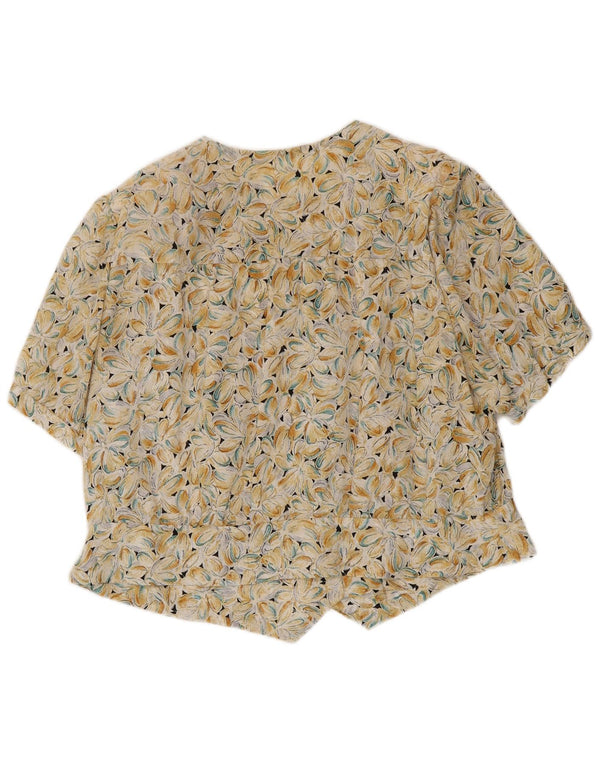 Blusa feminina vintage manga curta UK 14 grande bege floral