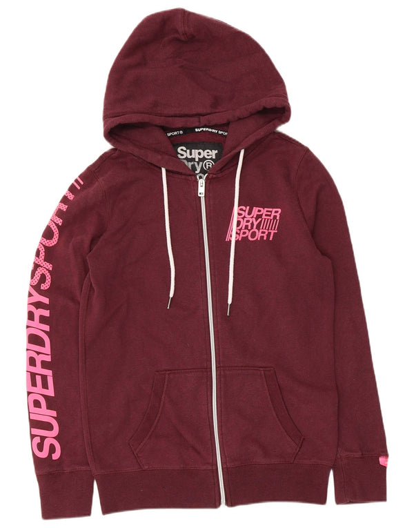 Suéter feminino Superdry com capuz e zíper gráfico UK 6 XS algodão marrom