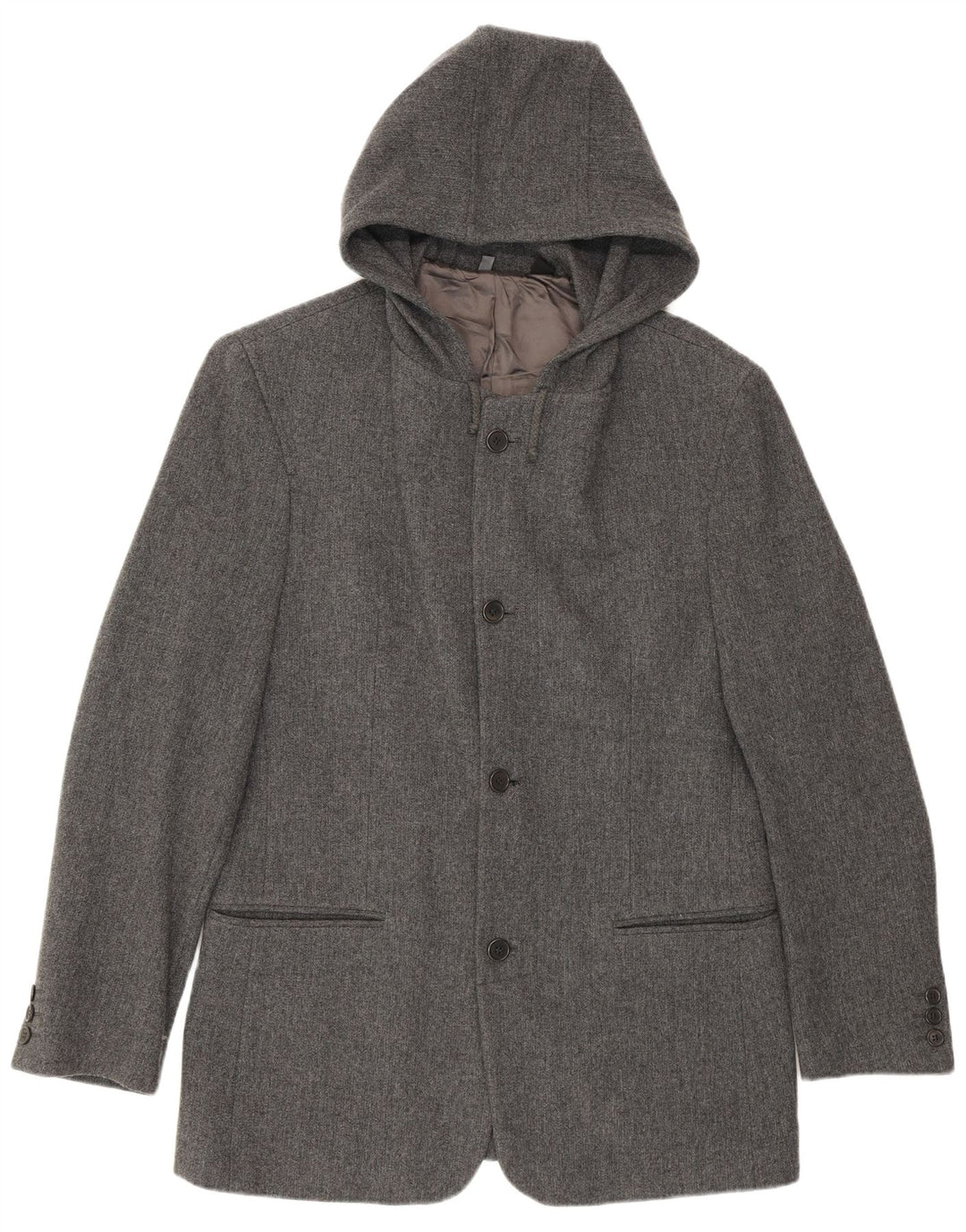 Jaqueta blazer masculina Zara com capuz de 4 botões Reino Unido 38 lã cinza médio