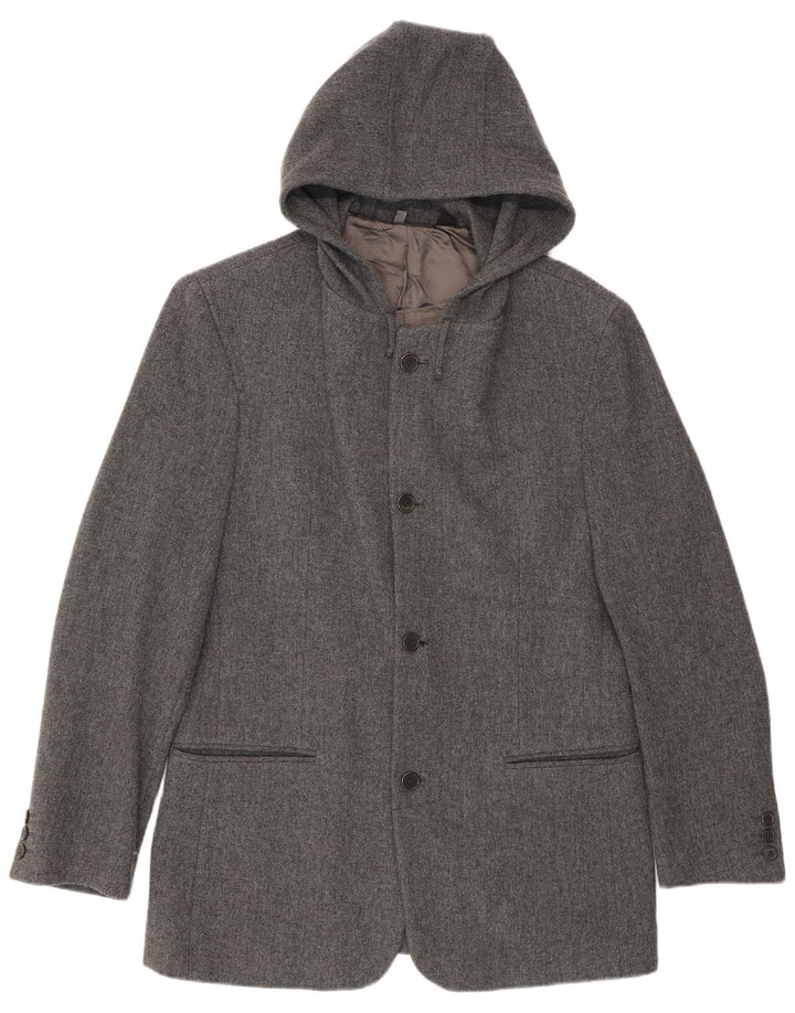 Jaqueta blazer masculina Zara com capuz de 4 botões Reino Unido 38 lã cinza médio