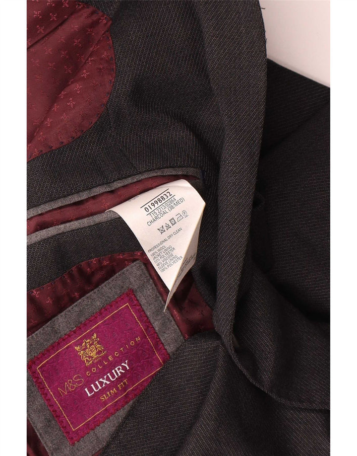 Jaqueta blazer masculina Marks & Spencer com 2 botões Slim Fit Reino Unido 38 lã cinza médio