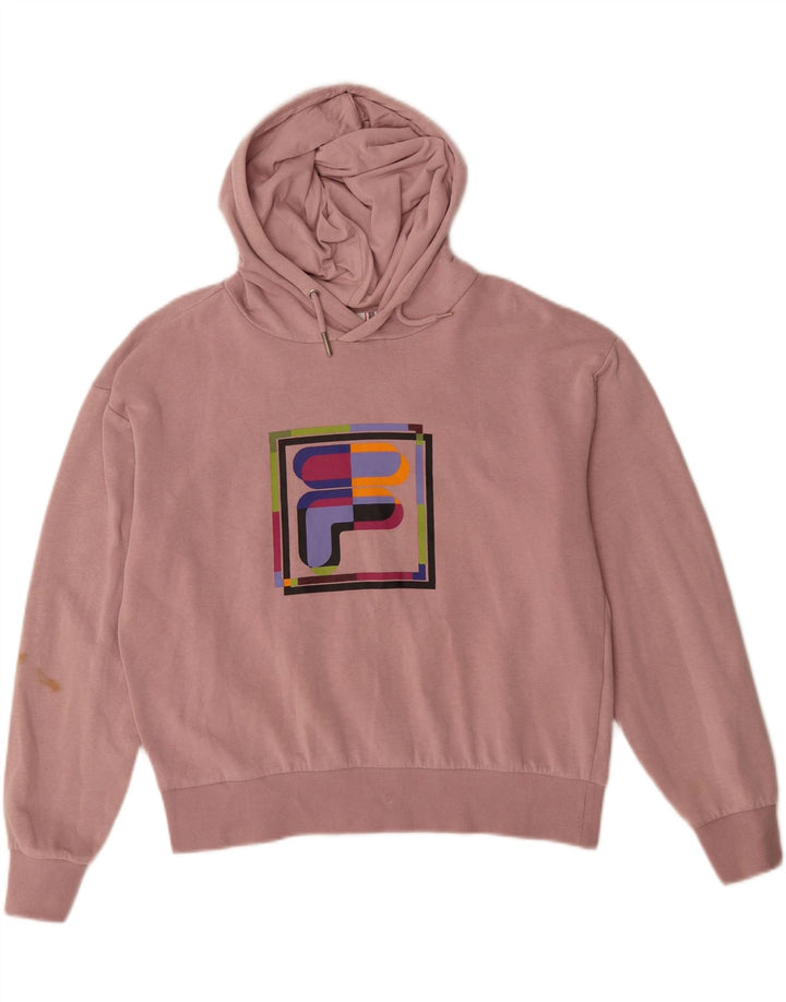 FILA Womens Graphic Hoodie Jumper UK 14 Medium Pink Cotton Vintage Fila and Second-Hand Fila from Messina Hembry 