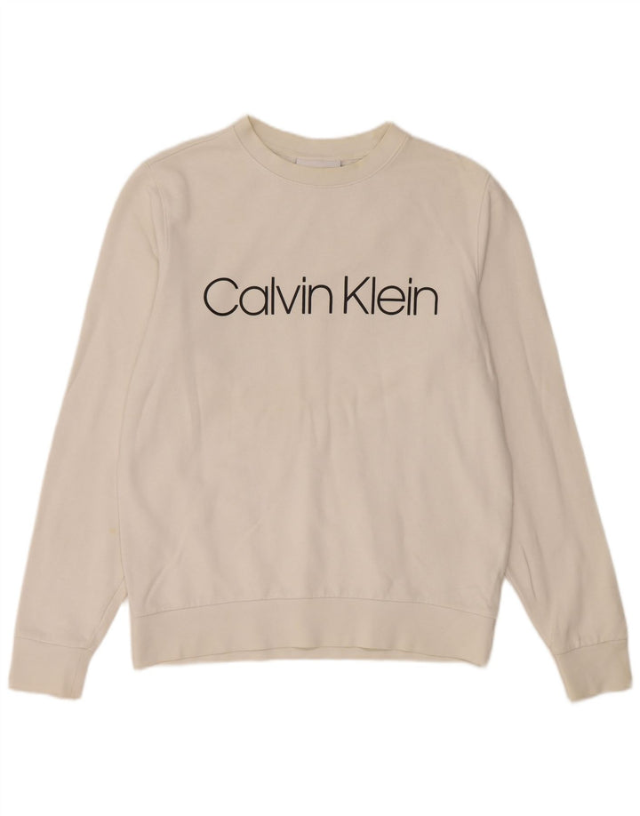CALVIN KLEIN moletom gráfico masculino jumper médio algodão branco