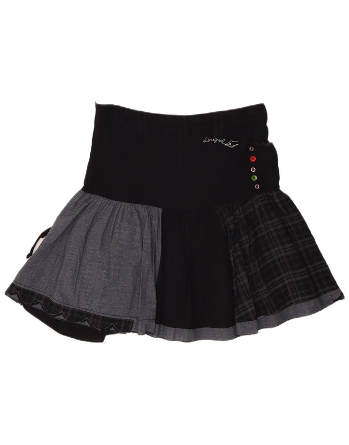 Desigual Mini Saia Feminina EU 38 Médio W30 Preto Patchwork Viscose